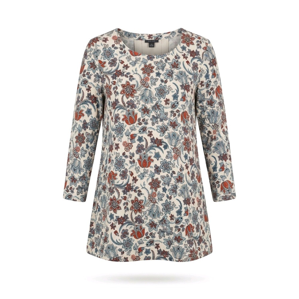 J.Jill Wearever Floral Paisley Button Back Tunic Top Rust Blue Small